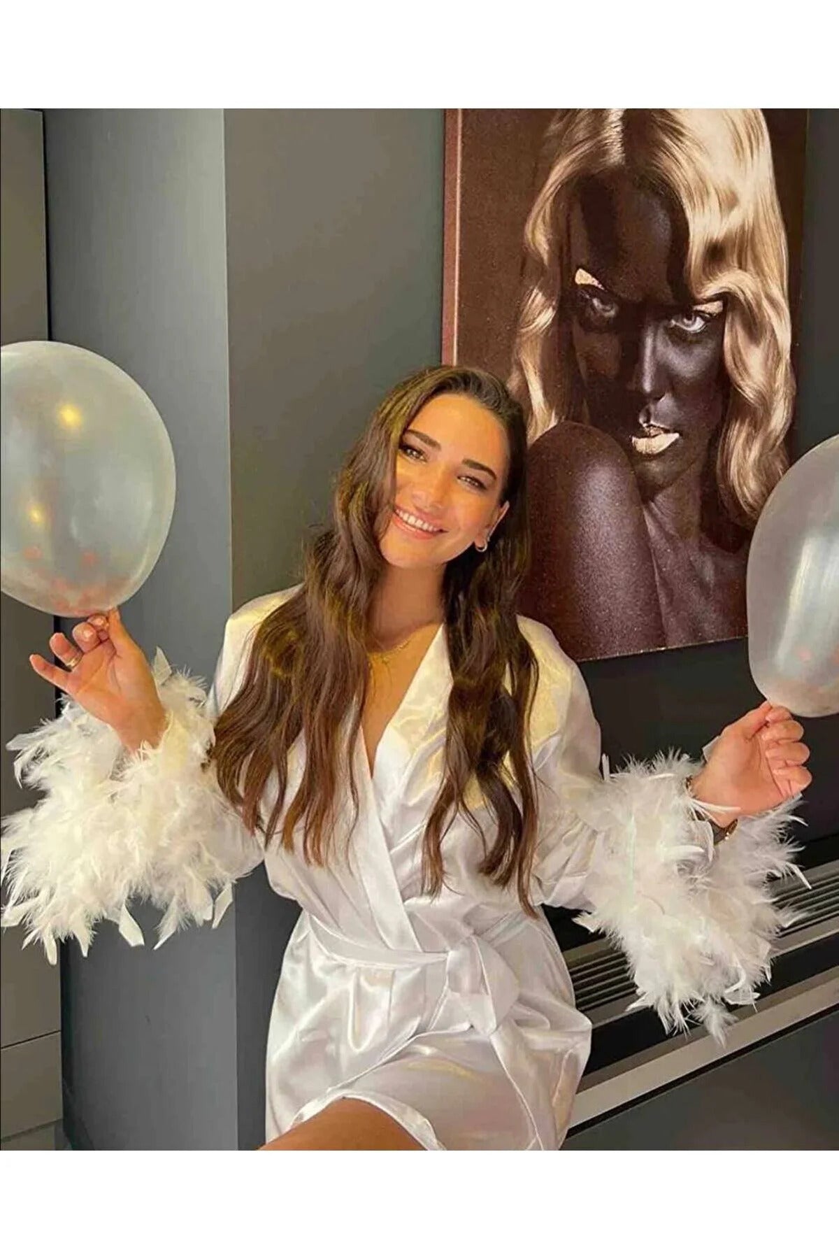 Beyaz Saten Gelin Bride Sabahlık