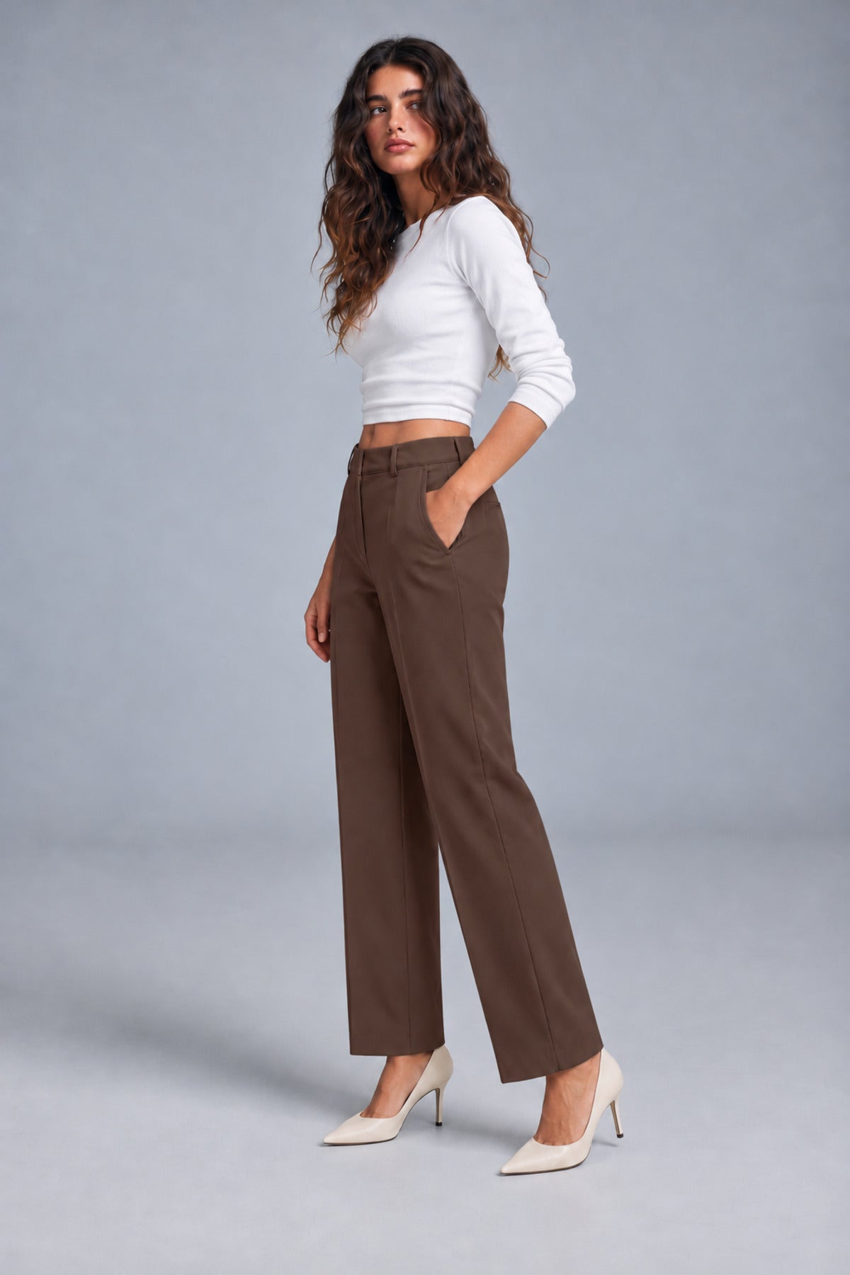 Kadın Pantolon Barrel Pantolon Cırt Cırtlı Pantolon Yüksek Bel Şık Boyfriend Geniş Paça Beyaz Kumaş Pantolon