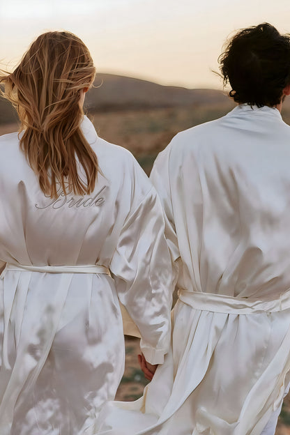 Bride Nakışlı Sade Uzun Gelin Sabahlığı