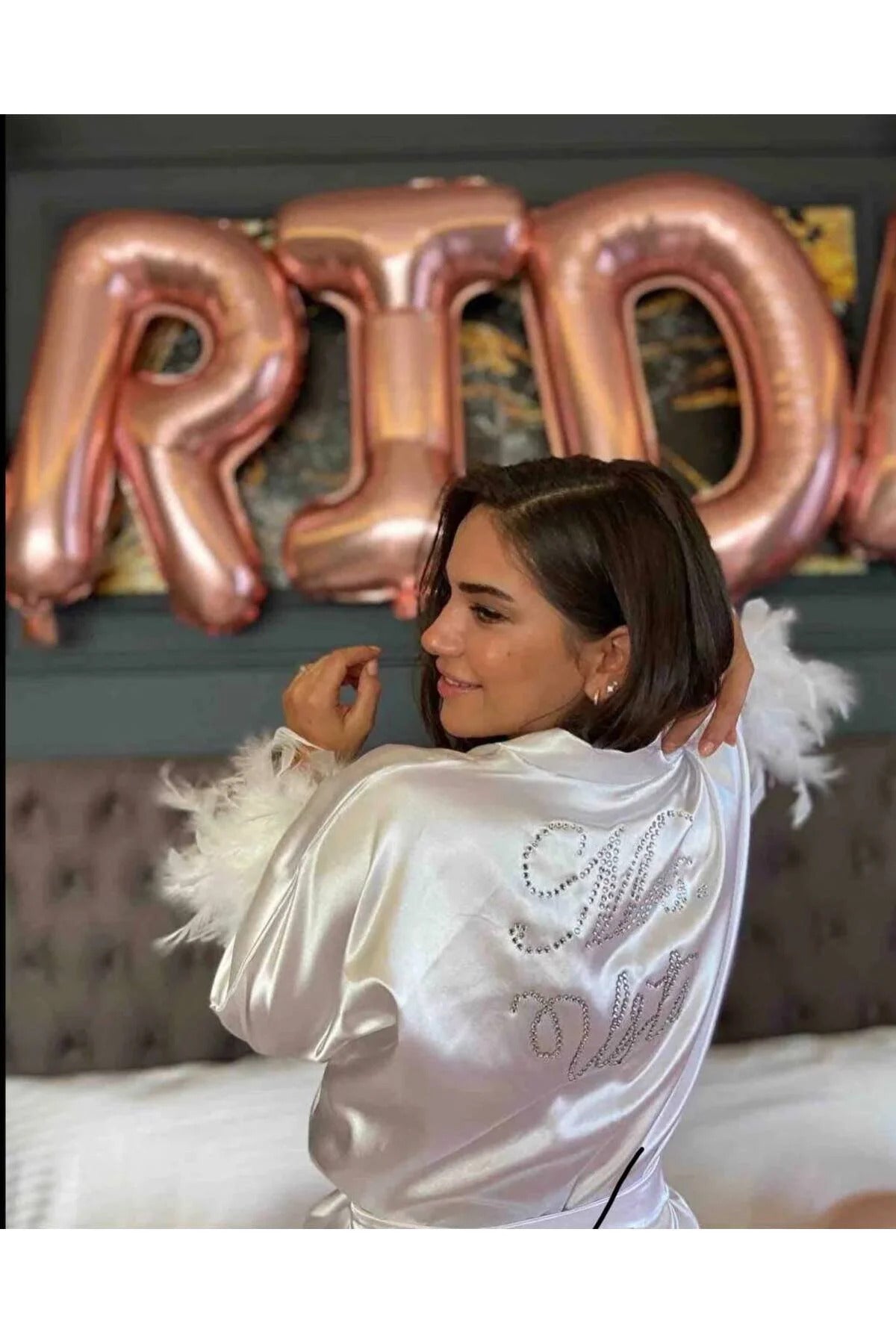 Beyaz Saten Gelin Bride Sabahlık