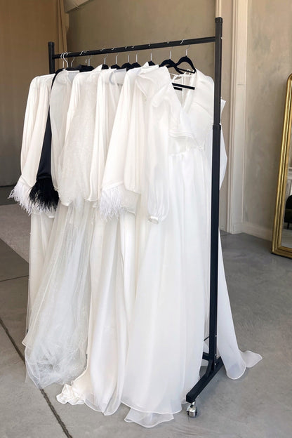 Bride Nakışlı Sade Uzun Gelin Sabahlığı