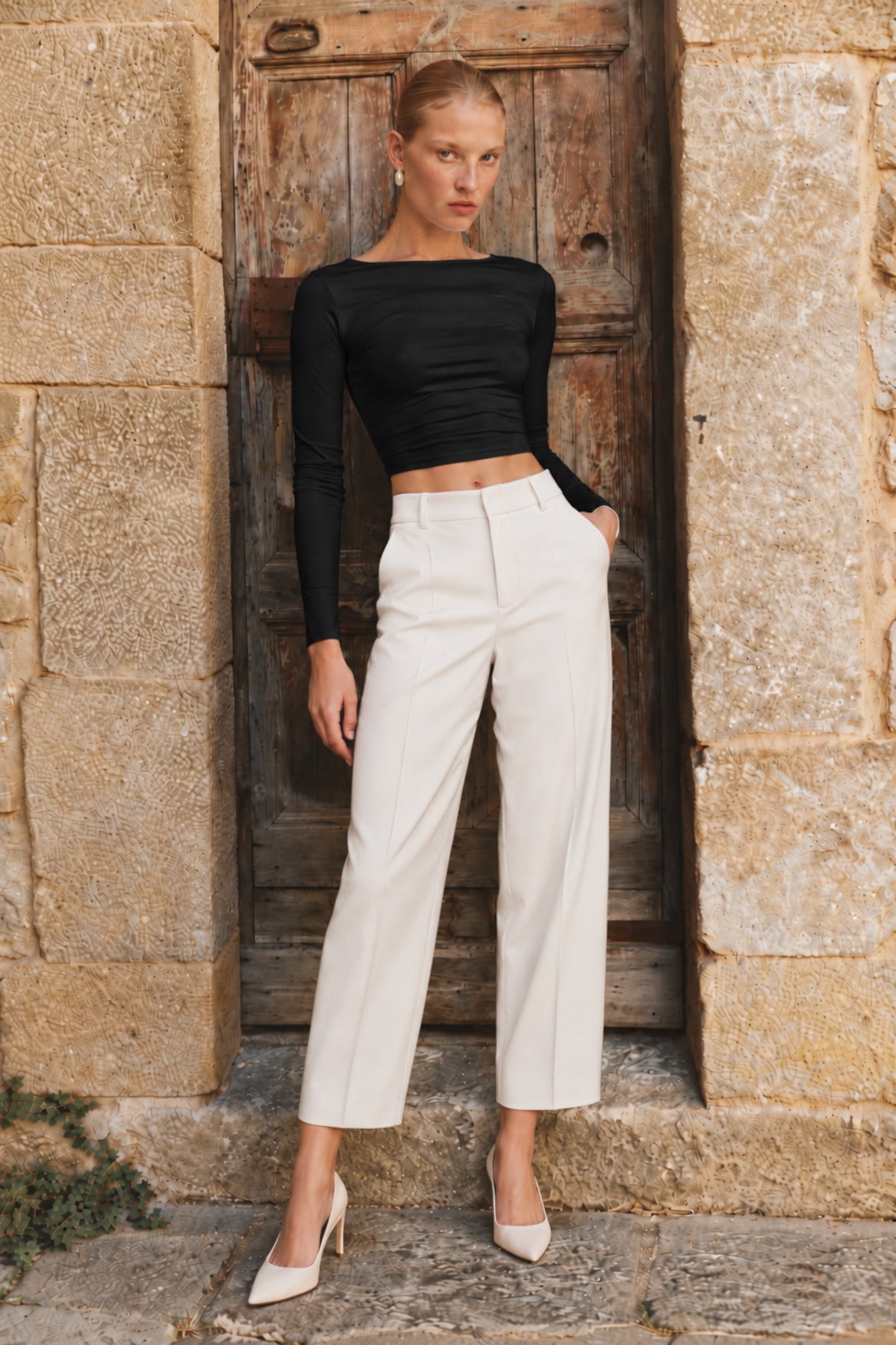 Kadın Pantolon Cırt Cırtlı Pantolon Yüksek Bel Şık Boyfriend Geniş Paça Kumaş Pantolon