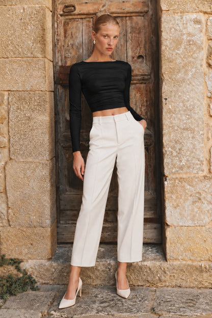 Kadın Pantolon Cırt Cırtlı Pantolon Yüksek Bel Şık Boyfriend Geniş Paça Kumaş Pantolon